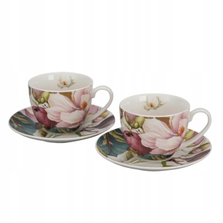 Filiżanki ze spodkami magnolie na prezent komplet 2 szt