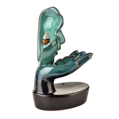 Kominek na kadzidło zapachowe Backflow ceramika turkus twarz