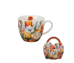 Kubek do herbaty tulipany w obwolucie na dzień kobiet