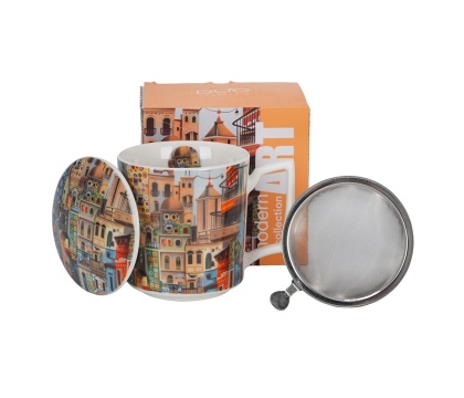 Kubek zaparzacz porcelana modern sweet city zestaw na prezent