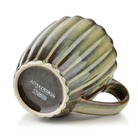 Kubek porcelanowy do kawy herbaty tłoczony wzór evie green