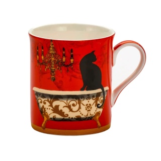 Kubek prosty czarny kot na prezent do herbaty kawy porcelana