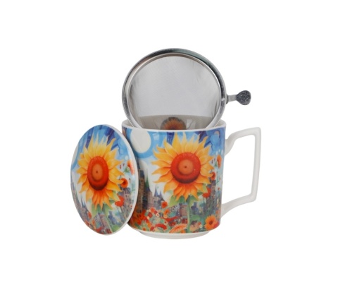 Kubek sitko filtr modern sunflower zestaw prezent słoneczniki