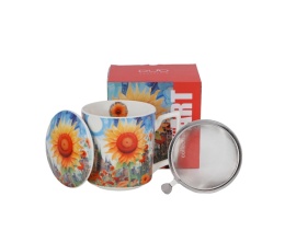Kubek sitko filtr modern sunflower zestaw prezent słoneczniki