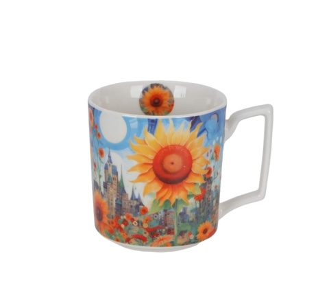 Kubek sitko filtr modern sunflower zestaw prezent słoneczniki