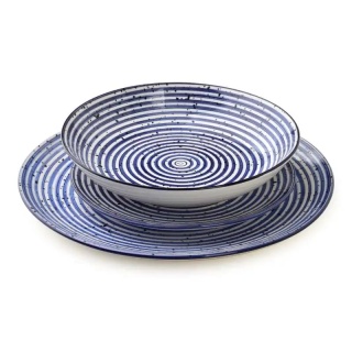 Zestaw obiadowy stripes porcelana prezent serwis 6 osób blue