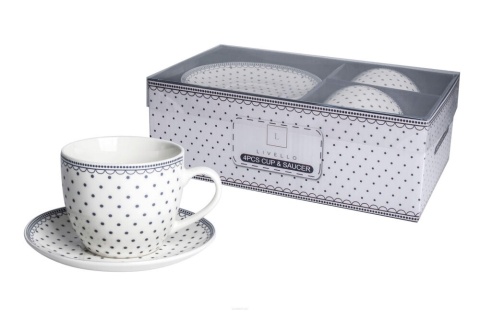 Filiżanki do kawy Livello grafitowe kropki porcelana 2szt