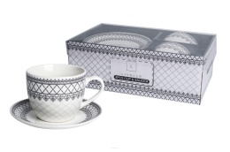 Filiżanki do kawy Livello czarny ornament porcelana 2szt