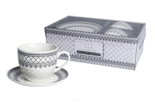 Filiżanki do kawy Livello czarny ornament porcelana 2szt
