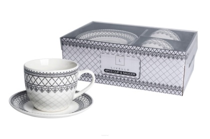 Filiżanki do kawy Livello czarny ornament porcelana 2szt