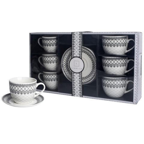 Filiżanki do kawy Livello czarny ornament porcelana 6szt