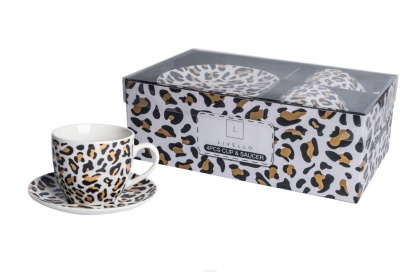 Filiżanki do herbaty Livello panterka porcelana 2 szt