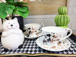 Filiżanki porcelana do herbaty kawy koty Queen Isabell 2szt