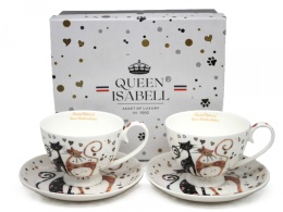 Filiżanki porcelana do herbaty kawy koty Queen Isabell 2szt