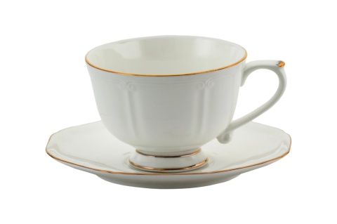 Filiżanki ze spodkiem 2 szt w pudełku białe złote porcelana