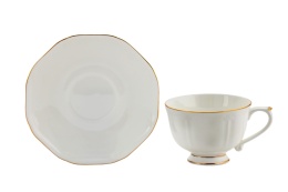 Filiżanki ze spodkiem 2 szt w pudełku białe złote porcelana