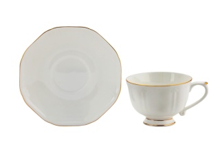 Filiżanki ze spodkiem 2 szt w pudełku białe złote porcelana