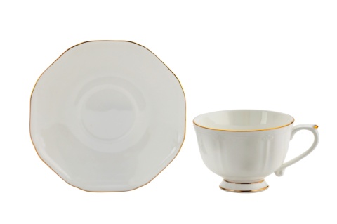 Filiżanki ze spodkiem 2 szt w pudełku białe złote porcelana