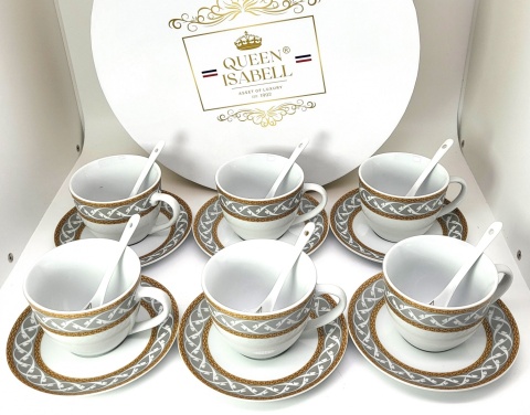 Filiżanki zestaw kawowy 6szt Queen Isabell łyżeczki prezent