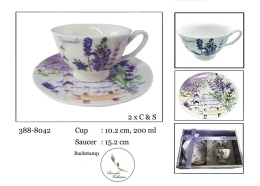 Filiżanki do herbaty kawy lawenda porcelana zestaw 2 szt