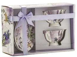 Filiżanki do herbaty kawy lawenda porcelana zestaw 2 szt
