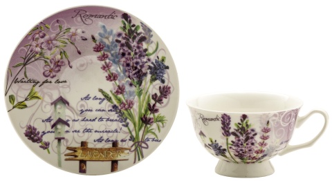 Filiżanki do herbaty kawy lawenda porcelana zestaw 2 szt