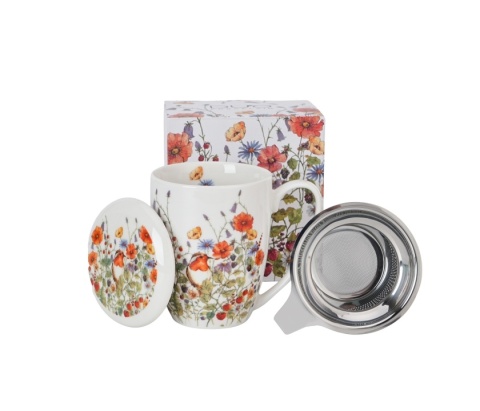 Kubek z sitkiem zaparzaczem do ziół wild bird porcelana