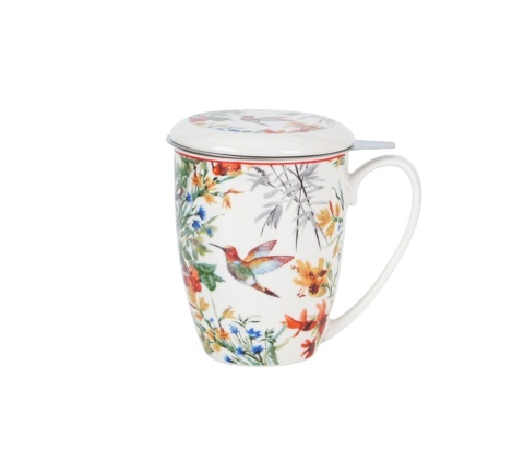 Kubek z zaparzaczem sitko do ziół linnea porcelana kwiaty