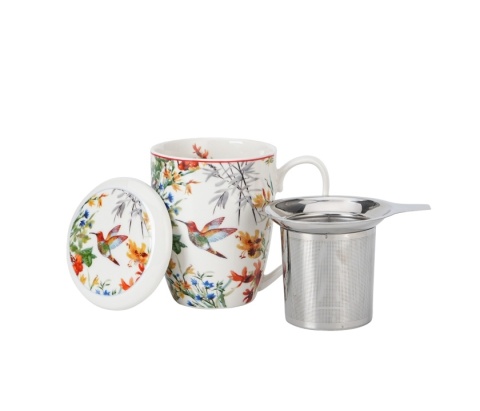 Kubek z zaparzaczem sitko do ziół linnea porcelana kwiaty