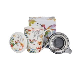 Kubek z zaparzaczem sitko do ziół linnea porcelana kwiaty