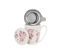 Kubek z sitkiem zaparzaczem do ziół secesja porcelana róże