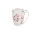 Kubek z sitkiem zaparzaczem do ziół secesja porcelana róże