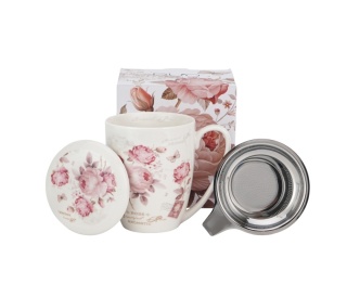 Kubek z sitkiem zaparzaczem do ziół secesja porcelana róże