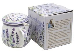 Kubek z sitkiem beczułka Queen Isabell porcelana lawenda