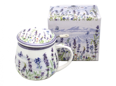 Kubek z sitkiem beczułka Queen Isabell porcelana lawenda