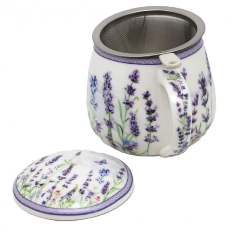 Kubek z sitkiem beczułka Queen Isabell porcelana lawenda