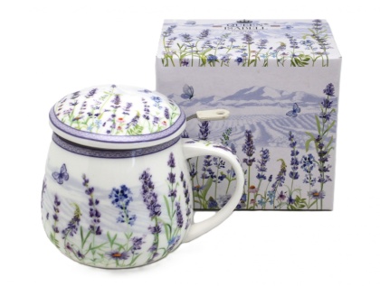 Kubek z sitkiem beczułka Queen Isabell porcelana lawenda