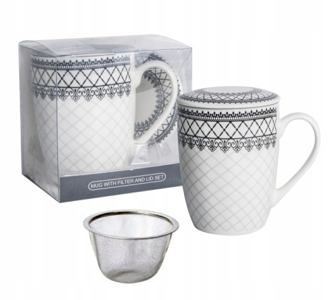 Kubek z zaparzaczem filtr livello porcelana czarny ornament