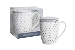 Kubek z zaparzaczem sitko livello porcelana grafitowe kropki