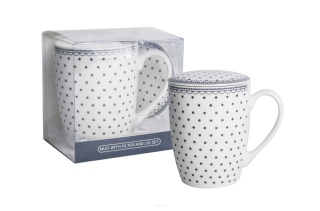 Kubek z zaparzaczem sitko livello porcelana grafitowe kropki