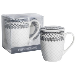 Kubek z zaparzaczem filtr livello porcelana czarny ornament