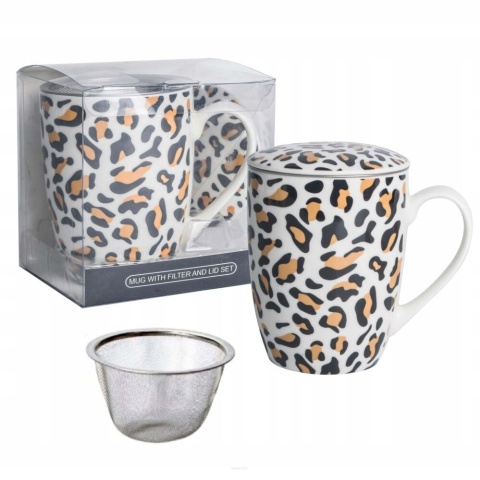 Kubek z zaparzaczem sitko livello porcelana panterka