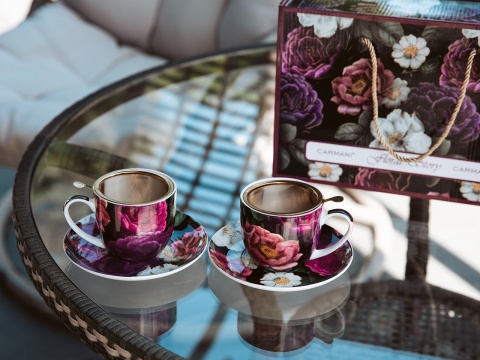 Filiżanki ze spodkami Carmani prezent floral 2 szt do kawy