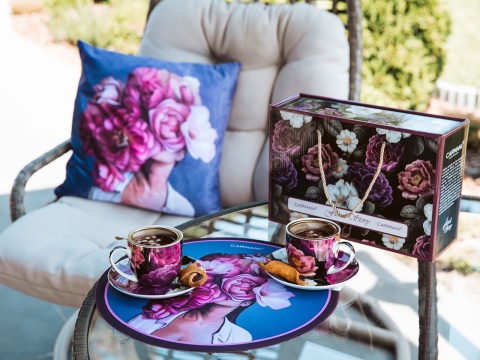 Filiżanki ze spodkami Carmani prezent floral 2 szt do kawy