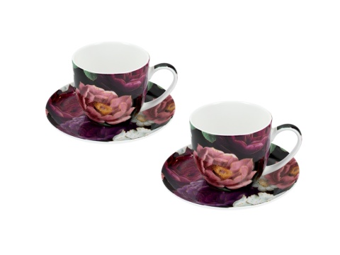 Filiżanki ze spodkami Carmani prezent floral 2 szt do kawy