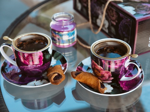 Filiżanki ze spodkami Carmani prezent floral 2 szt do kawy