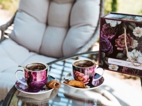 Filiżanki ze spodkami Carmani prezent floral 2 szt do kawy