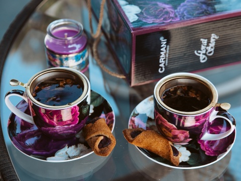 Filiżanki ze spodkami Carmani prezent floral 2 szt do kawy