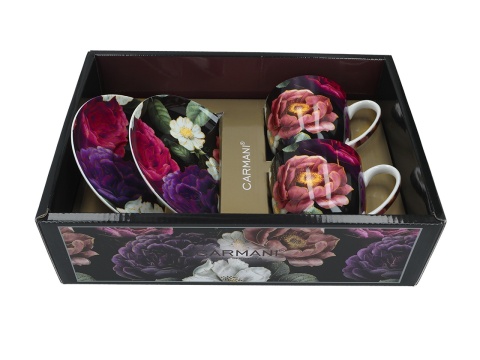 Filiżanki ze spodkami Carmani prezent floral 2 szt do kawy