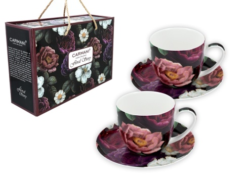 Filiżanki ze spodkami Carmani prezent floral 2 szt do kawy